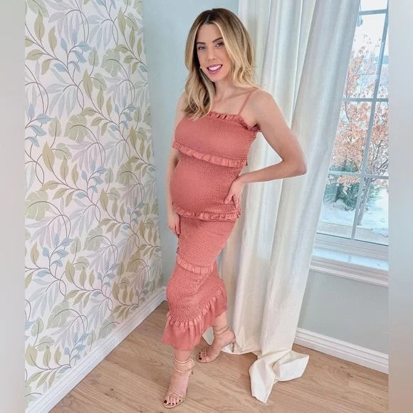 PinkBlush satin smocked bodycon midi dress nwot - Picture 13 of 15